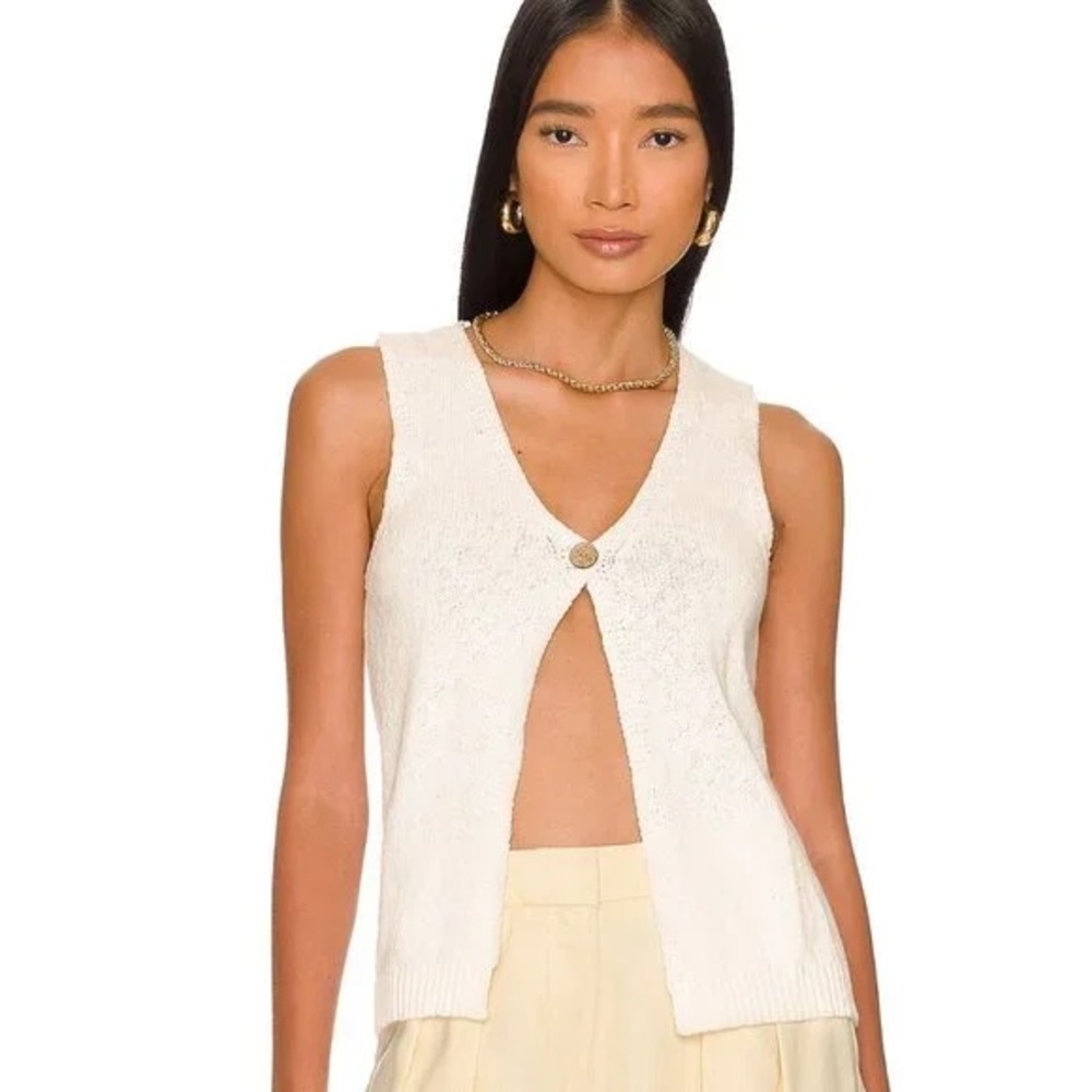 Cream Knit Tank Top with Button Detail